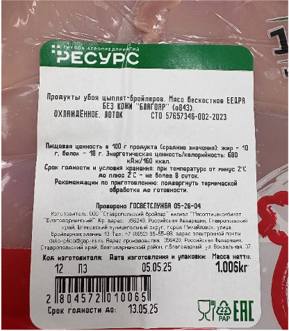 Продукты убоя цыплят-бройлеров