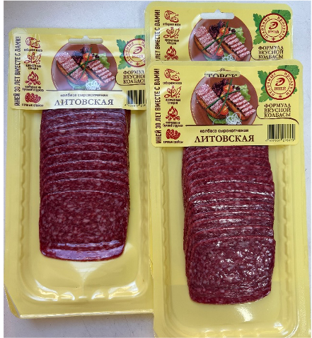 Изделие колбасное сырокопченое из мяса кур первого сорта охлажденное. Колбаса «Литовская»