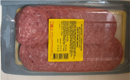 Мясной продукт. Колбасное изделие варёно-копченое категории Б. Сервелат Финский (нарезка) Т.З. «Великолукский мясокомбинат»